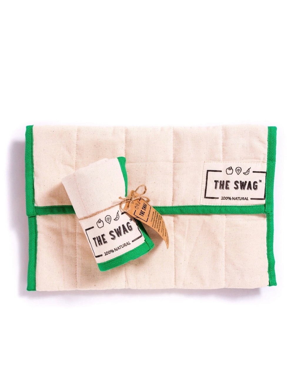 The Swag Natural Reusable Fruit & Vegetable Storage Bag Small Green Trim NWOT